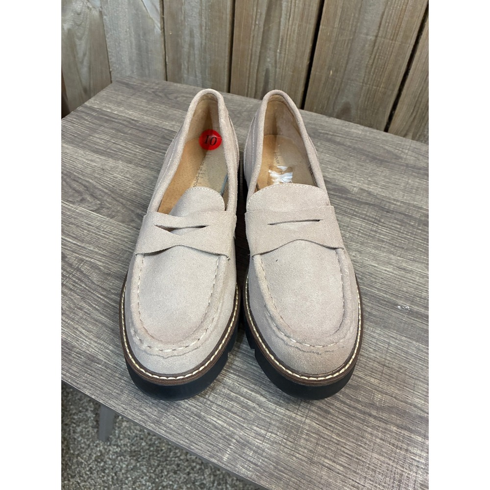 House of Harlow 1960 Gunner Light Taupe Suede Lug Sole Penny Loafers 10M - Picture 2 of 6